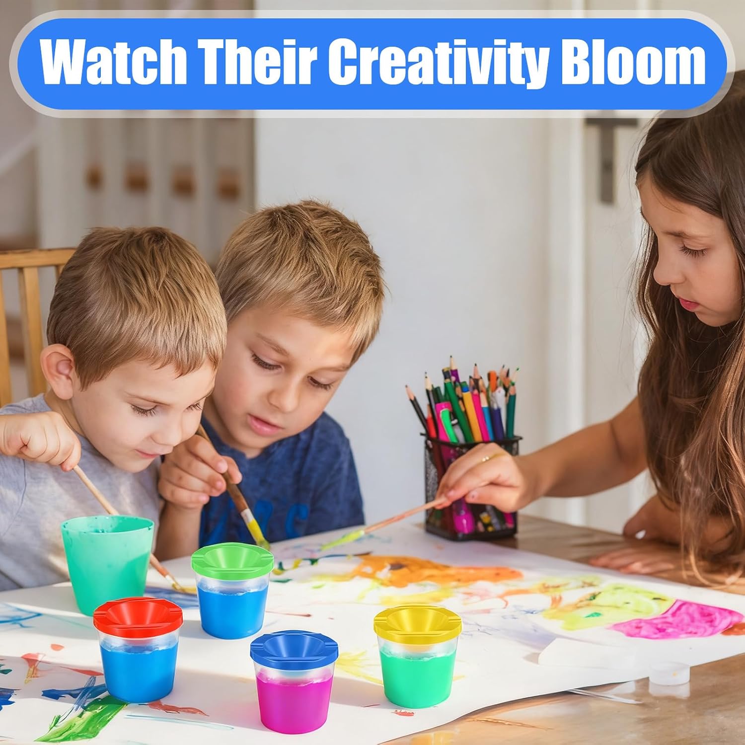 No Spill Paint Cups, 24 Pcs Paint Cups with Lids Suitable for Kids, Spill Proof Painting Cup Ideal for Classroom Art Supplies and Crafts, Durable Painting Cup with Lids (4 Colors) - Image 4