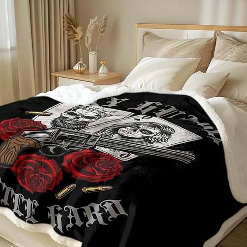 Miniatura 10 de Sleepwish Manta de forro polar con hongos y luna y calavera, manta de vellón con hongos del espacio azul y negro, para niños y niños, manta de felpa