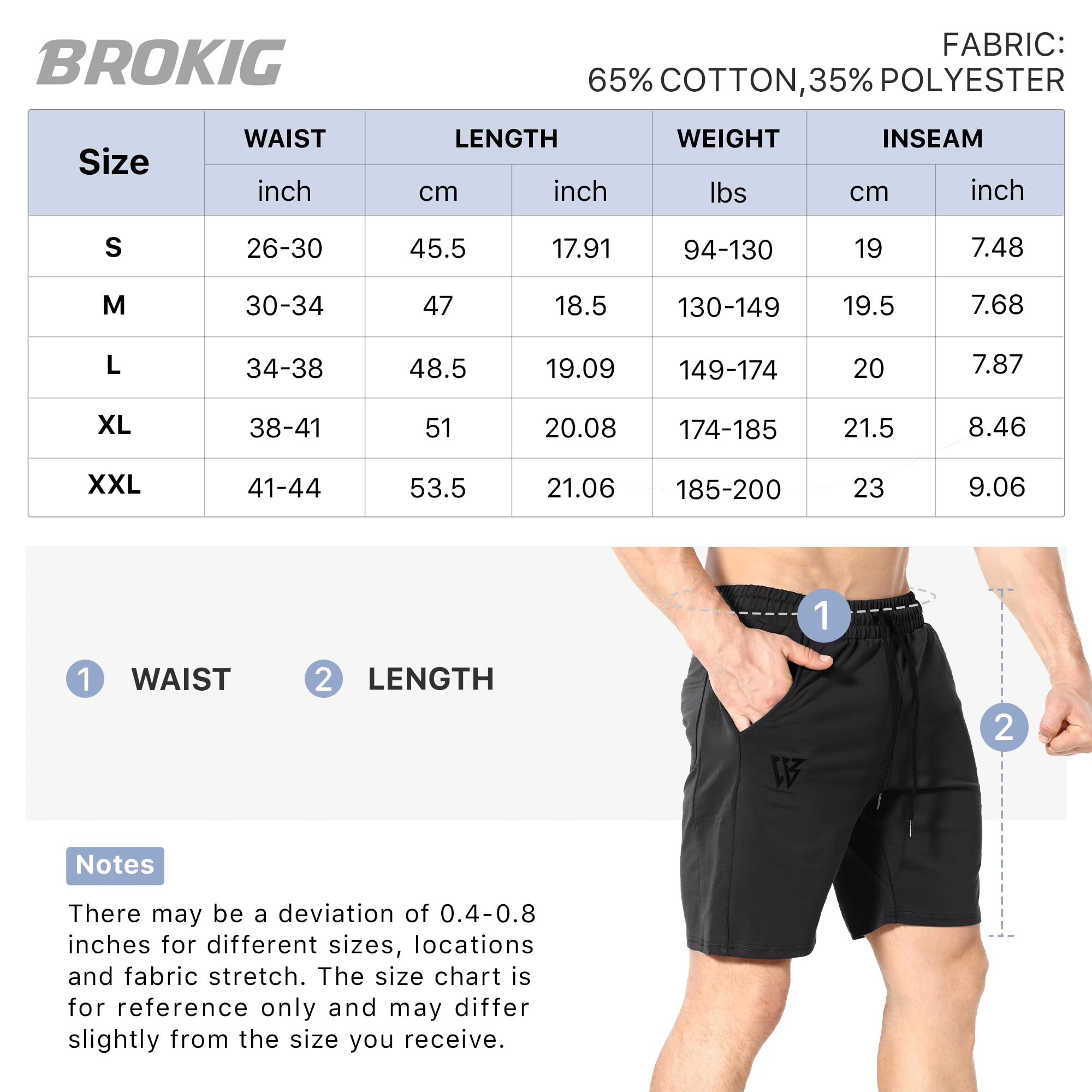 BROKIG Pantalones cortos de entrenamiento con cremallera para hombre, cómodos, con bolsillos para teléfono