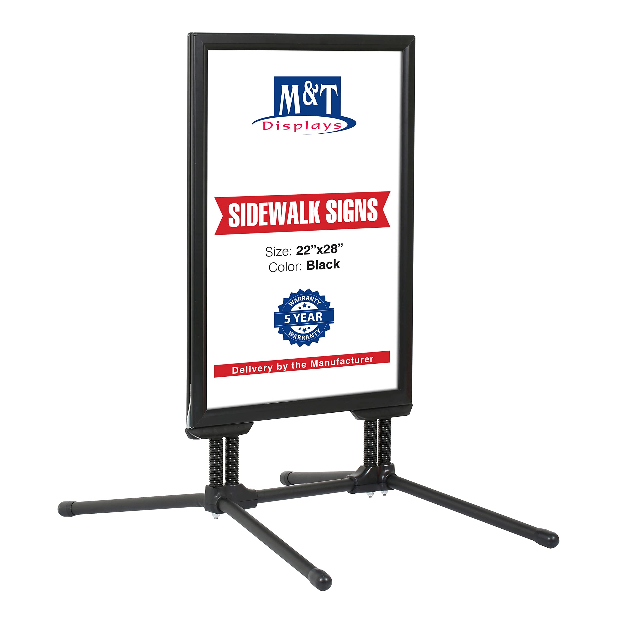 M&T Displays Weather and Wind Resistant Outdoor Double Sided Pavement Curb Sidewalk Sign Holder Floor Standing Black Snap Frame SwingPro 22x28 Inches