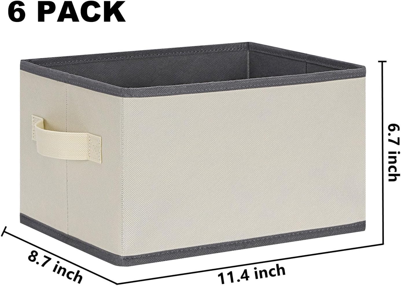 LHZK Collapsible Fabric Storage Bins for Shelves 6 Pack, Small Storage Baskets for Shelves, Closet Storage Bins with Handles, Storage Baskets for Organizing Home (Beige, 11.4"x8.7"x6.7")