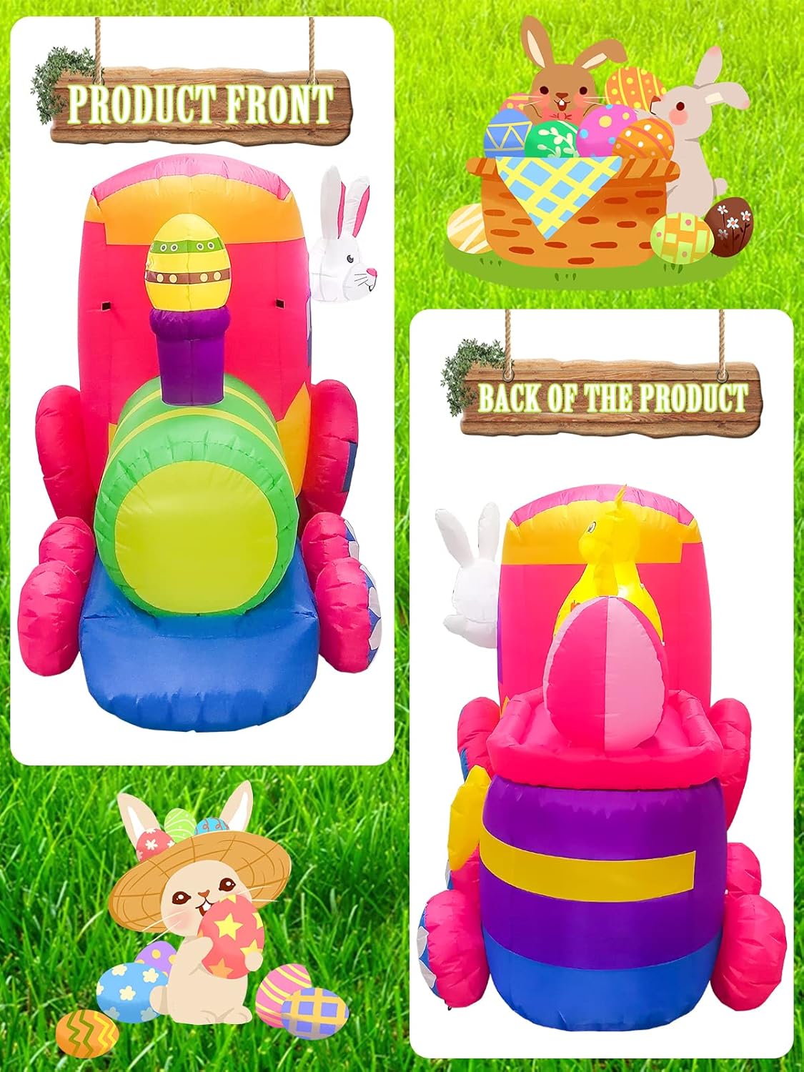 Kalolary Easter Inflatables with LED Light 8 Feet Long Easter Blow up Rabbit on The Train Easter Eggs Inflatable Yard Decorations for Home Family Outdoor Indoor Decor Lawn Garden Party Supplies : Patio, Lawn & Garden