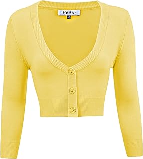 Sponsored Ad - YEMAK Women's Cropped Bolero Cardigan – 3/4 Sleeve V-Neck Basic Classic Casual Button Down Knit Soft Sweate...