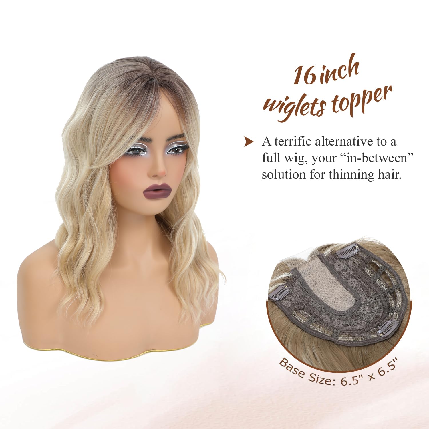 Ms Taj Haarteile für Damen, 40cm Blonde with Dark Root Welliges Synthetik Haarteile für Frauen mit dünner werdendem Haa Haarteil