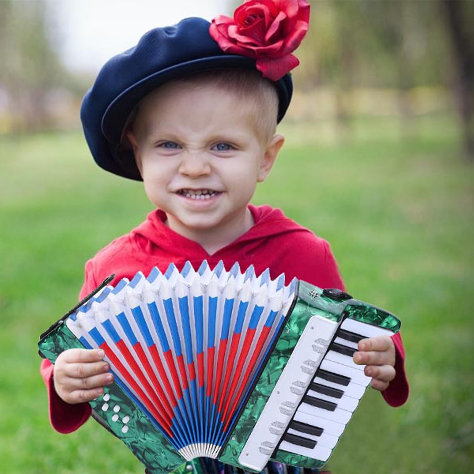 Akordeon fortepianowy HaloVerde dla początkujących, lekka harmonijka z 17 klawiszami 8 basów - edukacyjny instrument muzyczny dla dzieci (Green)