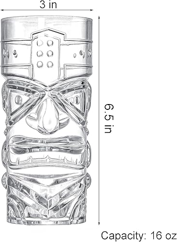 Miniatura 2 de Okllen Paquete de 8 tazas Tiki de plástico, tazas de cóctel Tiki transparentes de 16 onzas, vasos trapicales elegantes para bar moderno, fiesta