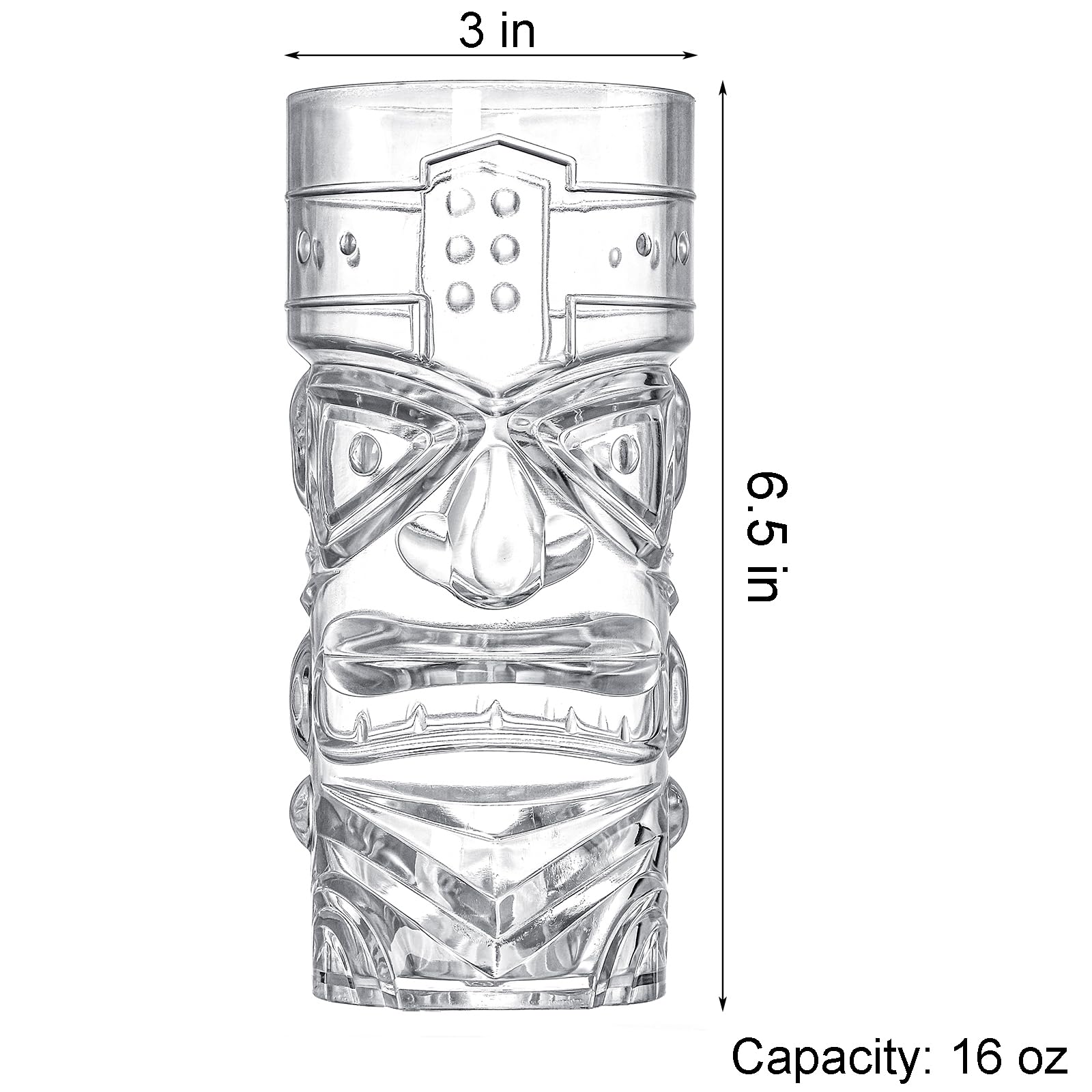 Okllen 8 Pack Plastic Tiki Cups, 16Oz/470ML Clear Tiki Cocktail Mugs - Image 2