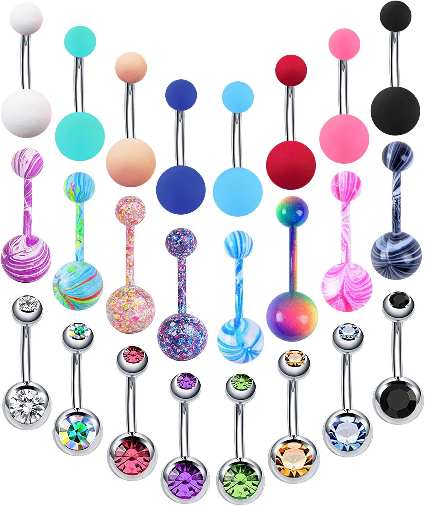 24-50Pcs 14G Stainless Steel Belly Button Rings for Women CZ Screw Navel Bars Body Piercing Jewelry