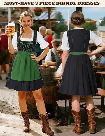 JASAMBAC 3 Piece Dirndl Dresses Women Oktoberfest Outfits Halloween Costume