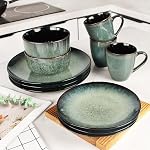 Ensembles de vaisselle(16Pcs) Servant pour 4, Plaques et bols de verre réactifs Set avec tasse,7.9"Petite plaque,10.6" plaque de dîner,5.5"bowl, Ustensiles de cuisine modernes,Safe micro-ondes, Set n°3