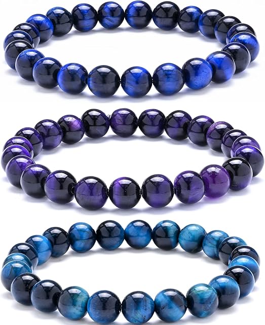 KMCK 8mm Natural Tiger Eye Stone Stretch Bracelets, Yoga Energy Healing Stone Wrist Bracelets for Womens