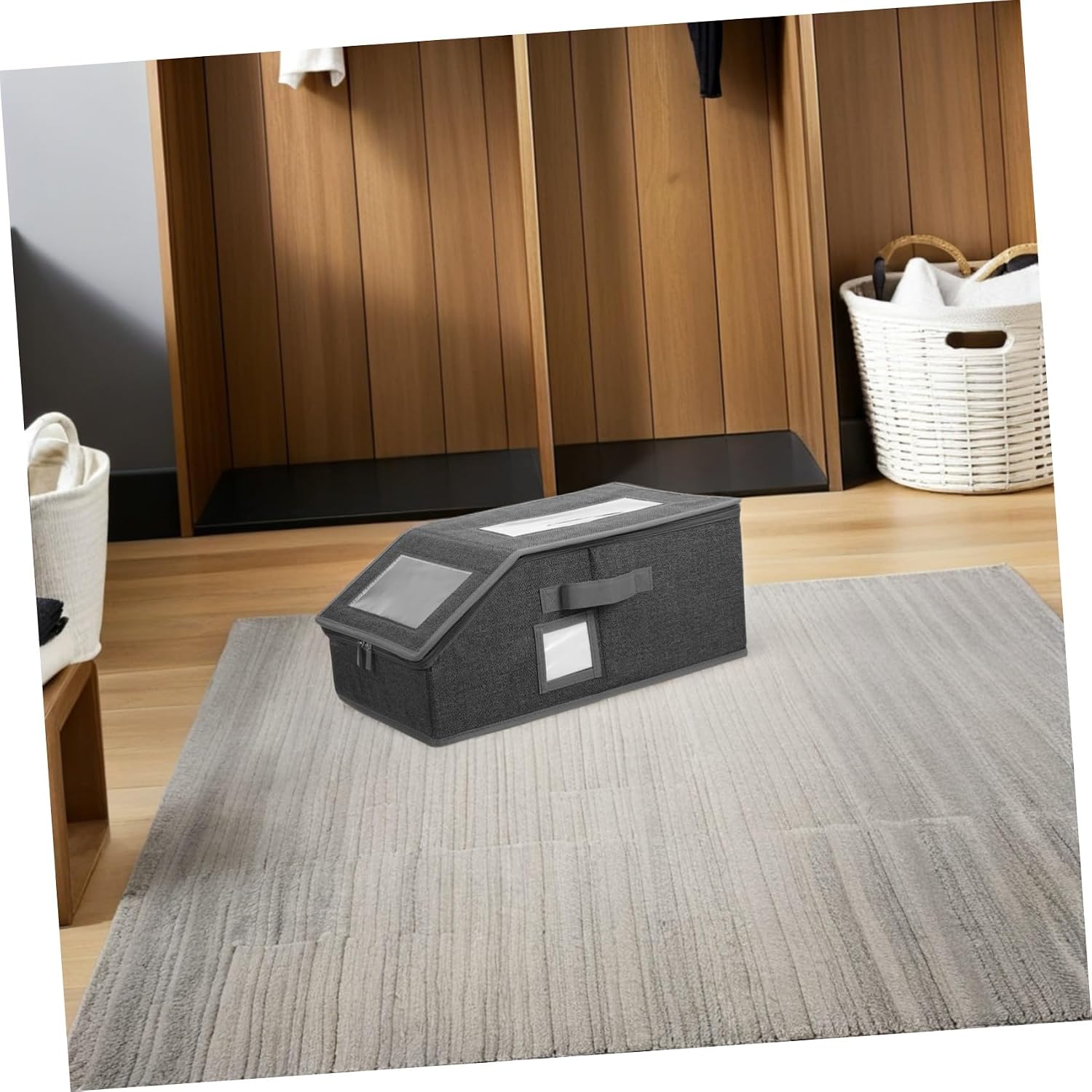 Luxshiny Foldable Baseball Hat Storage Box with Window and Handle 2pcs