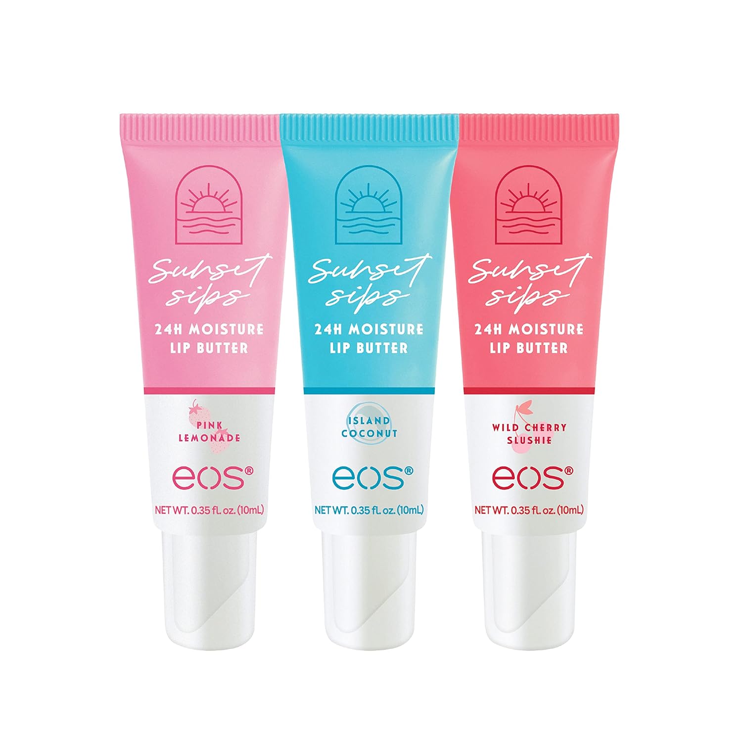 eos Sunset Sips Lip Butter Trio- Includes Pink Lemonade, Island Coconut & Wild Cherry Slushie Flavors, 24-Hour Moisture, Doubles as an Overnight Lip Mask, 3-Pack : Beauty & Personal Care
