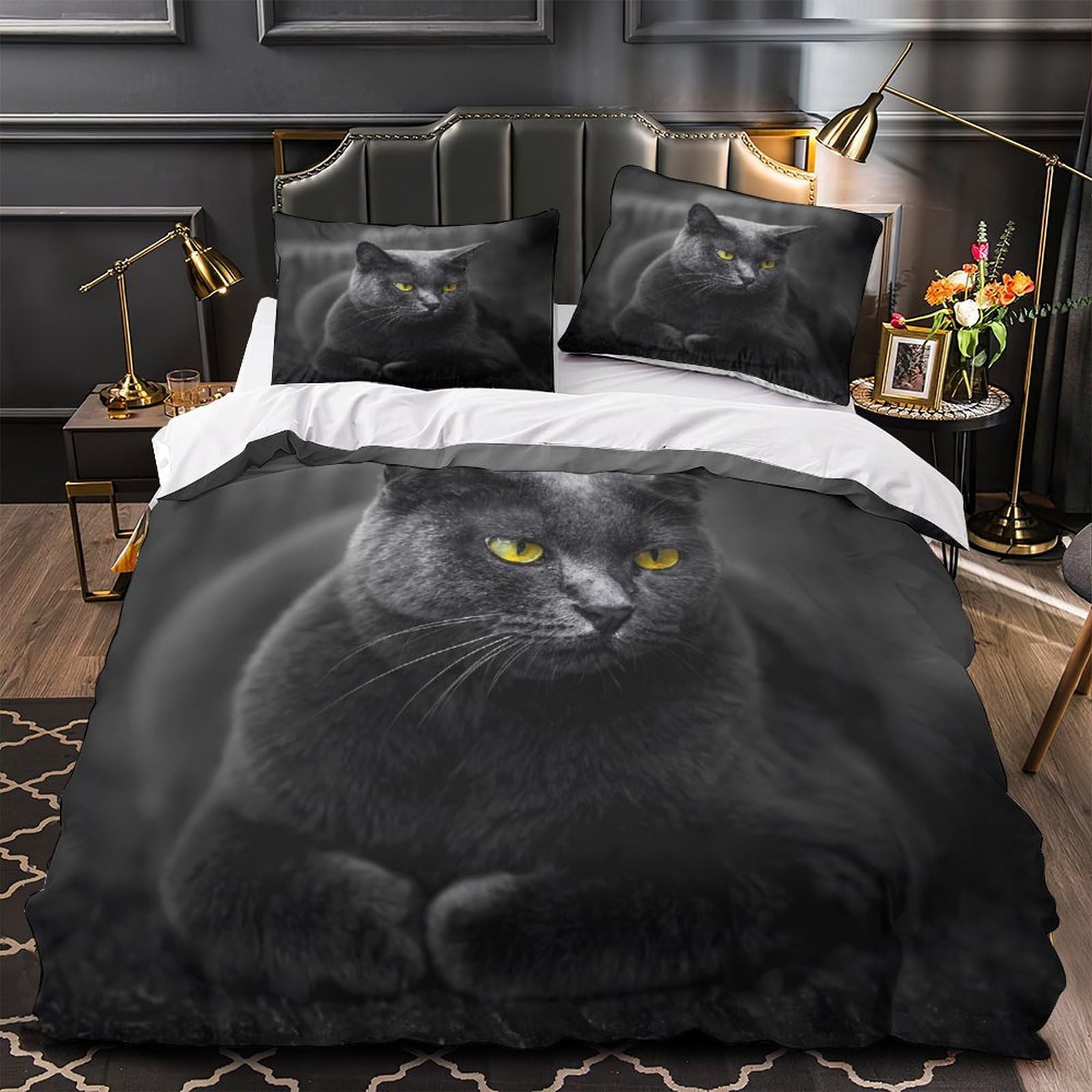 Parure de lit microfibre hypoallergique 220x240cm pour literie adulte motif nœuds noirs