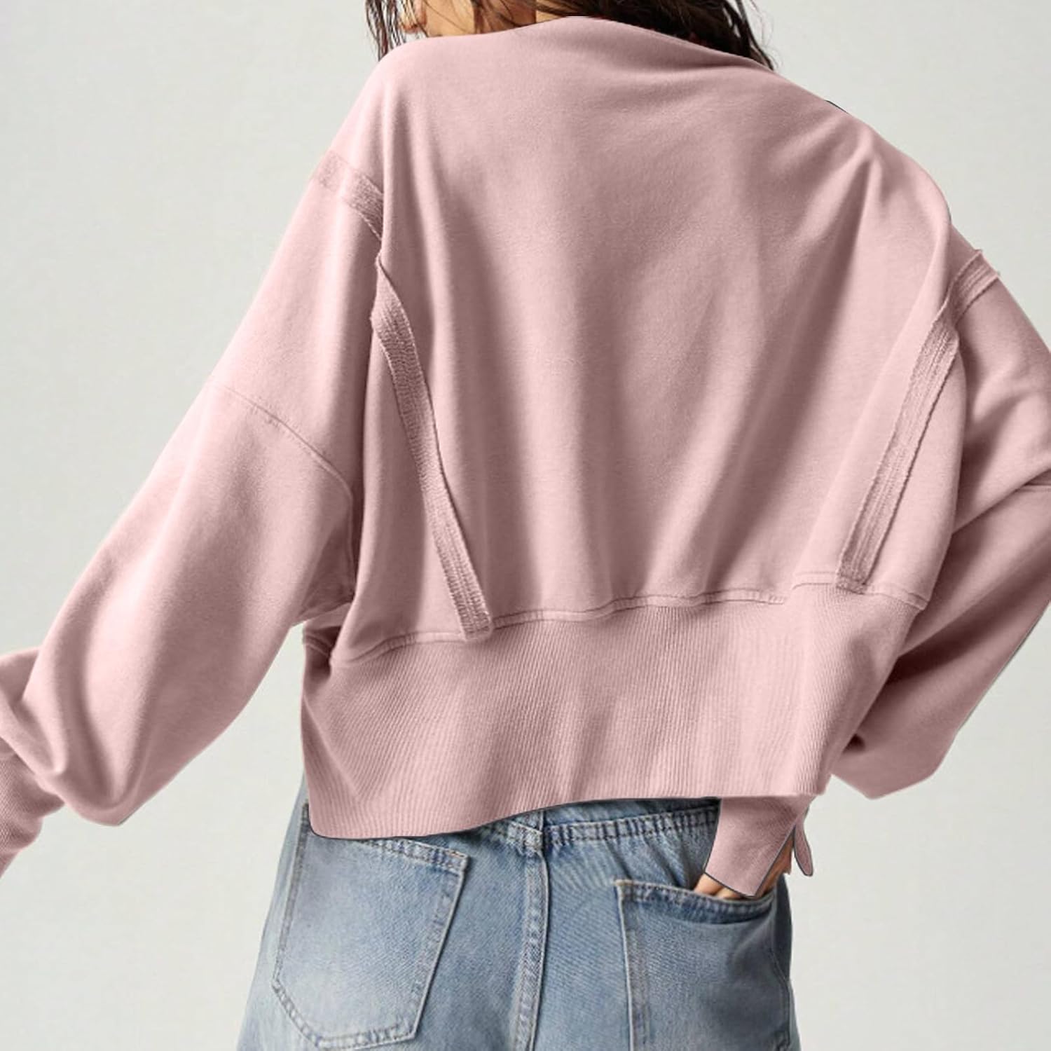 EGUGYDW Womens Crewneck Sweatshirts Cropped Long Sleeve Side Slit Loose Fit Teen Girls 2025 Fall Crop Pullover Tops - Image 6