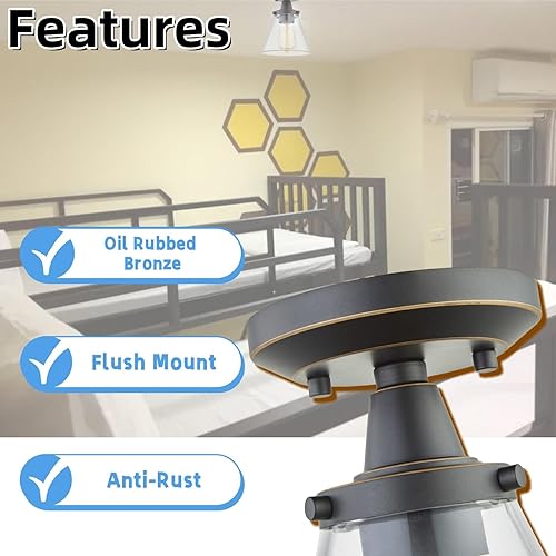 Miniatura 3 de WISBEAM Lámpara de techo semiempotrada, base mediana E26, carcasa de metal con vidrio transparente, clasificación ETL, bombillas no incluidas,