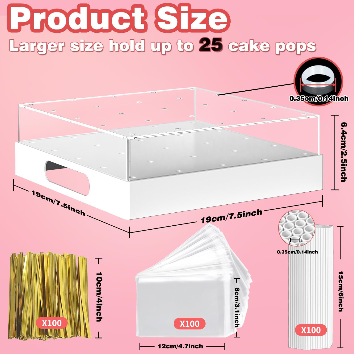 Cake Pop Stand,25 Holes Clear Cake Pops Display Holder,Cake Pop Sticks Kit, Candy Pop Holder,cake pop mold for Party,Wedding,Birthday(White,1-Pack) - Image 2