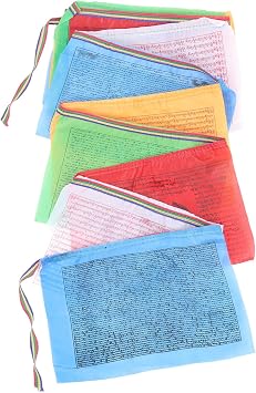 Tibetan Prayer Flags Wind Horse Banner 28x35cm Silk Colorful Outdoor Decorative Flags for Garden Meditation 20 Pieces