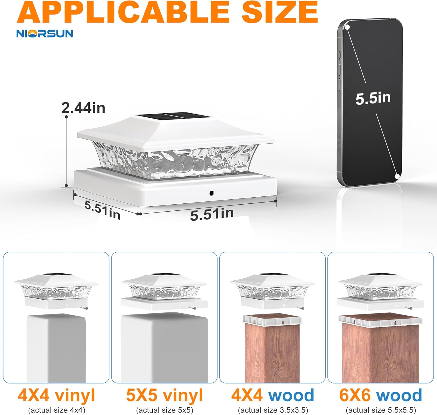 NIORSUN Solar Post Cap Lights Outdoor Waterproof, 4x4 Post Solar Lights, RGB Color Changing with Remote Control, Fence Posts Solars Light, 4x4 Posts Caps, 4x4&5x5 Vinyl, 4x4&6x6 Wooden,12 Pack (White)