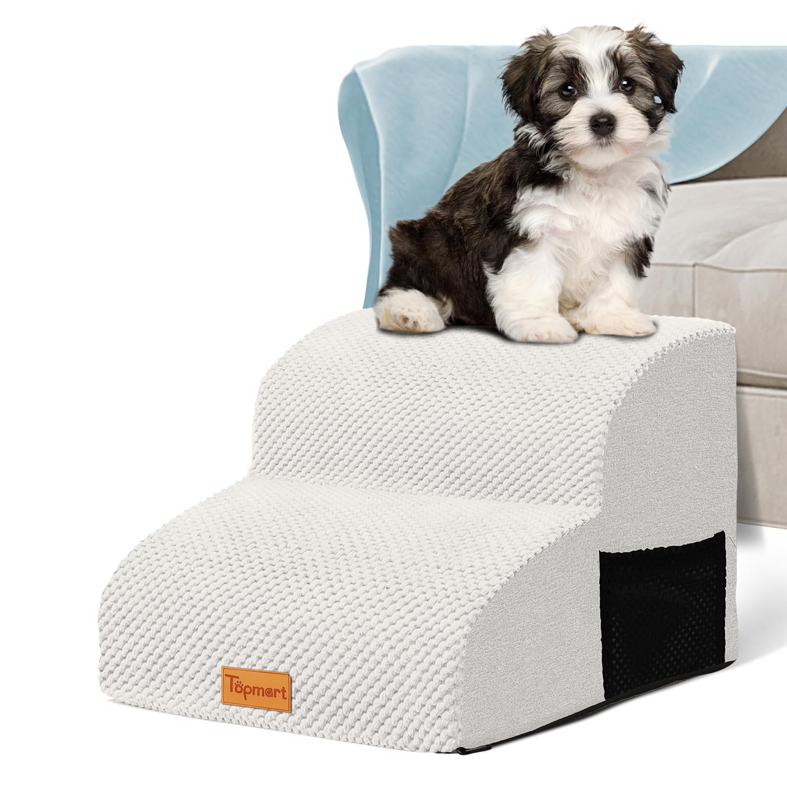 Topmart High Density Foam Pet Steps 2 Tiers,11.8" High,Non-Slip Dog Stairs,Soft Foam Dog Ramp Ladder,Best for Injured,Older Cats,Pets with Joint Pain,Suitable for Low Sofas,Stairs,Lower Place