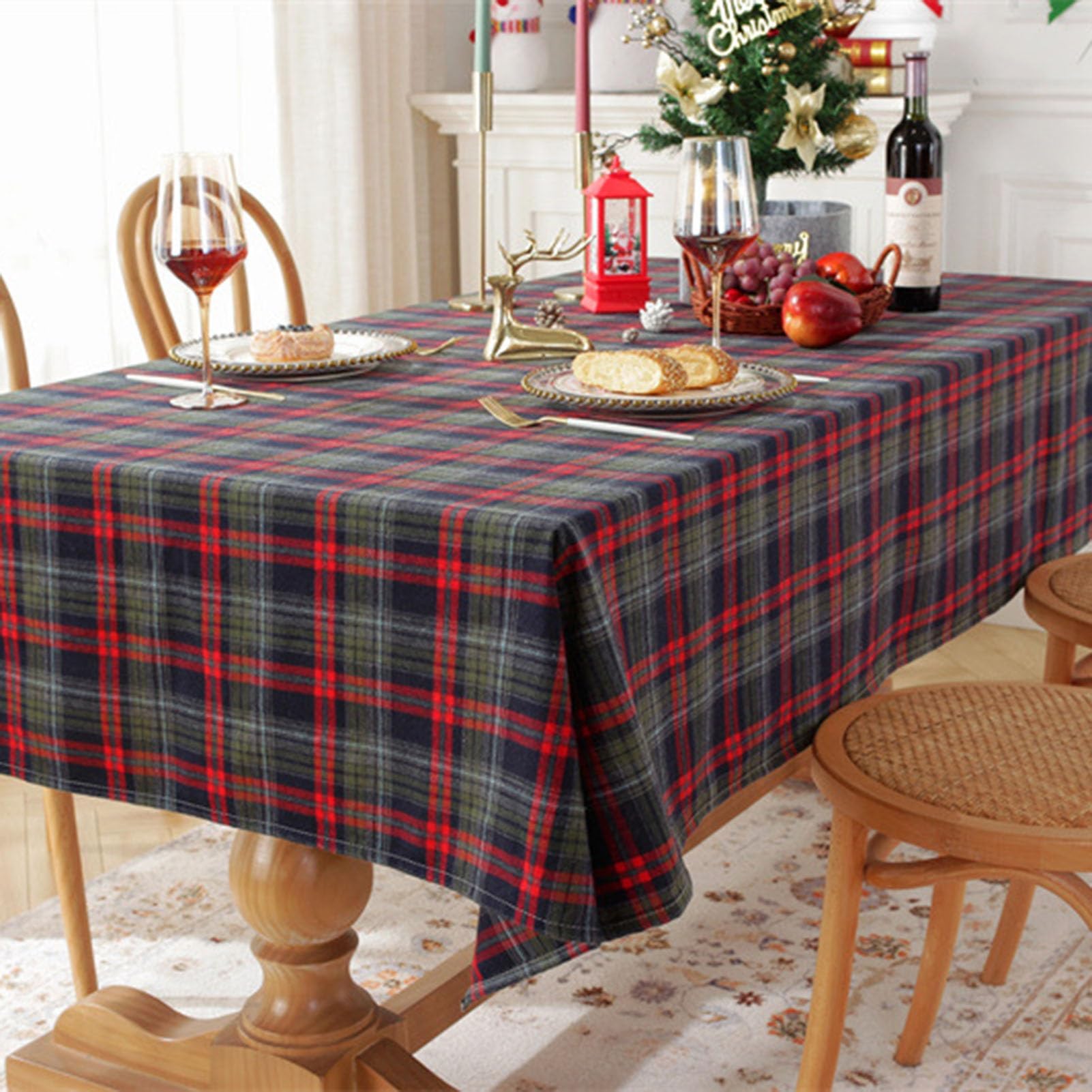 Kerstmis Tafelkleed, Geruit Kersttafelkleed, Rechthoekig Afwasbaar Tablecloth, voor Kerstmis, Banket, Feest, Keuken, Bruiloft, Tafelkleed (Color : Coffee, Size : 140 x 100 cm