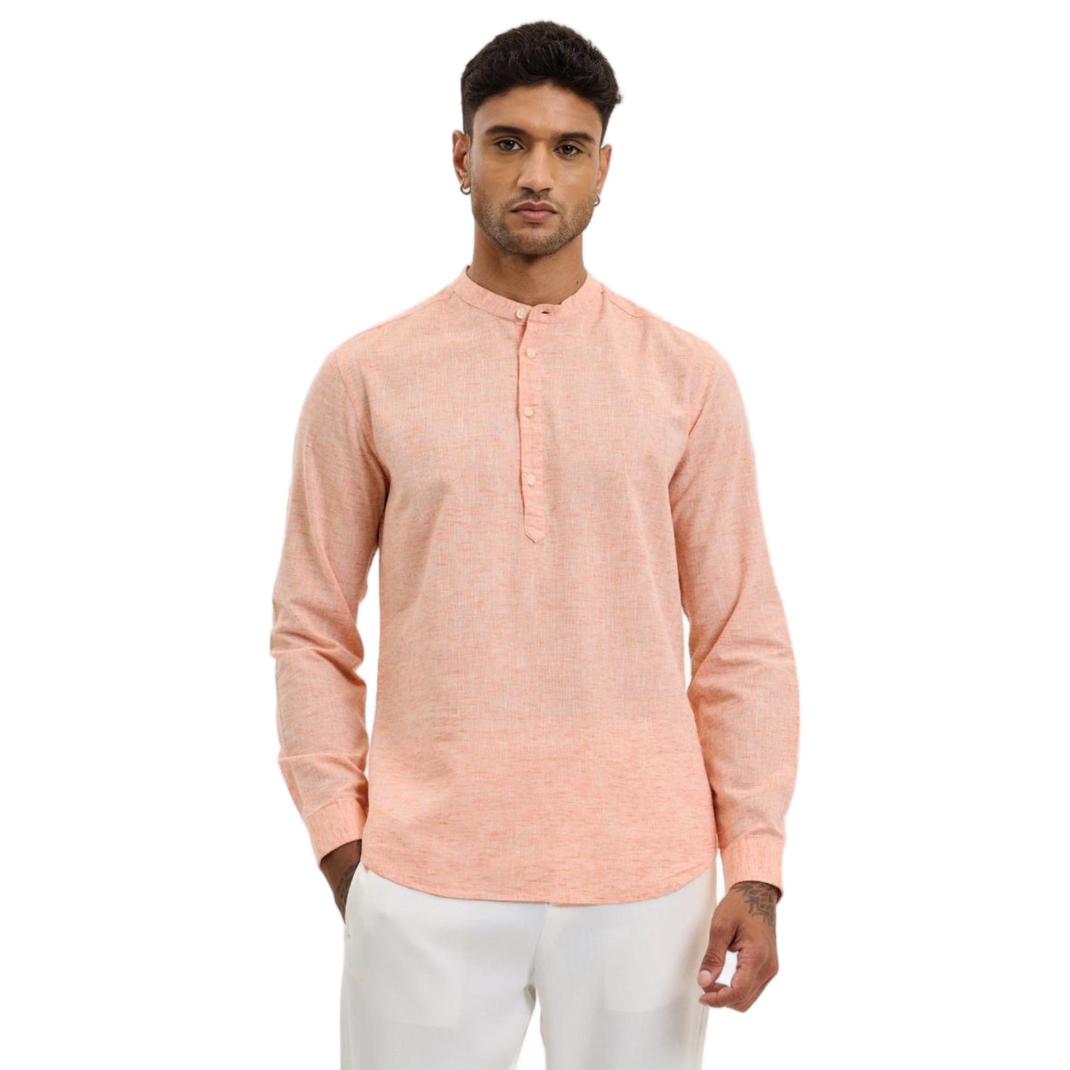 SNITCH Band Collar Self-Design Slim Fit Kurta in neutral