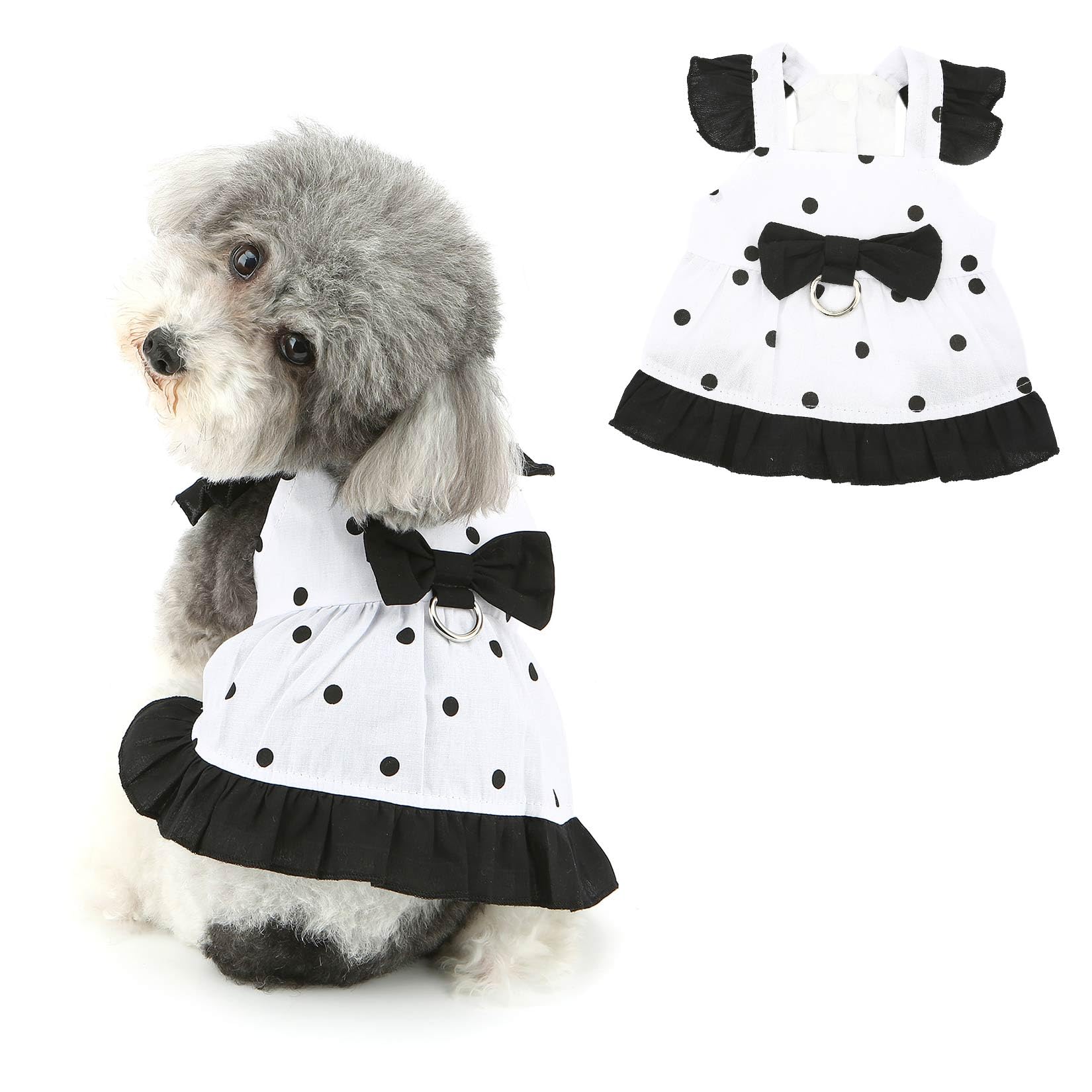 Abiti per cani a pois con fiocco, gonna da principessa per cuccioli, nero, M
