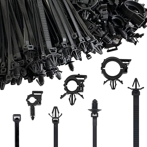 180pcs Push Mount Cable Zip Tie with Car Wire Loom Routing Clips,Fastening Cable Clips for Organizing Cables and Cords,Car Clips Contains 7 Sizes