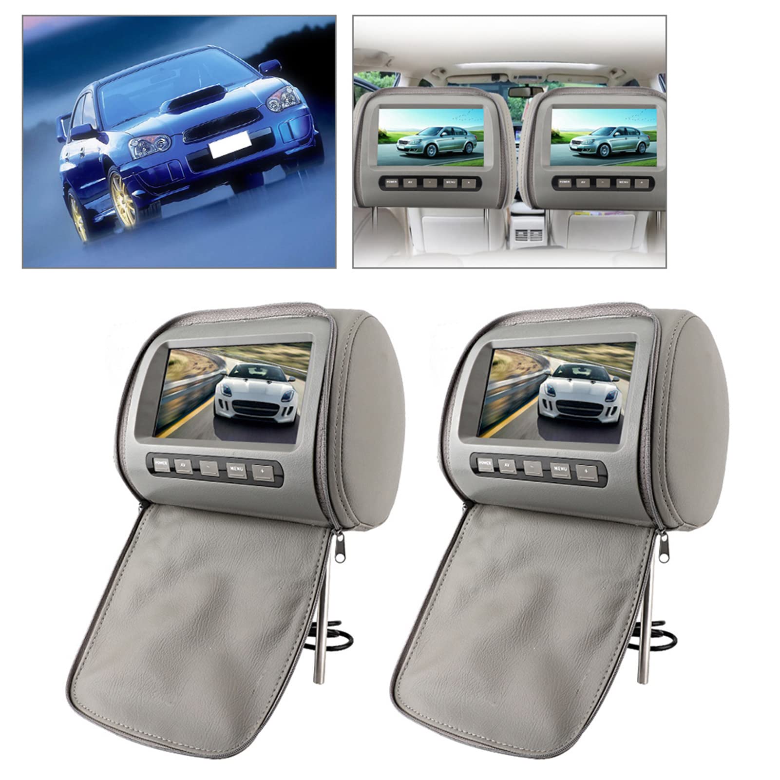 aqxreight Pantalla LCD para REPOSACABEZAS DE Coche HD DE 7 Pulgadas con Cierre DE Cremallera Pantalla para REPOSACABEZAS DE Coche con Control Remoto Gris Ajuste Universal para SUV SEDANOS