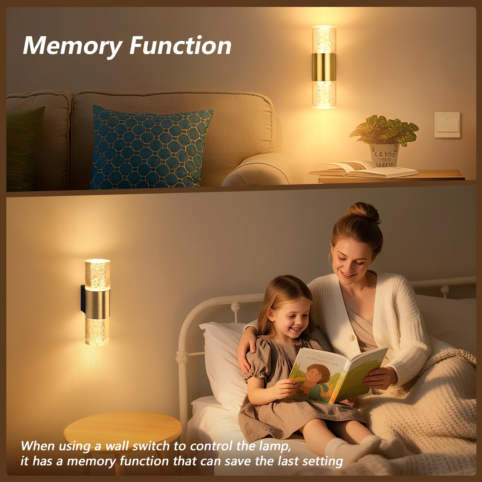 YindaLux 2 Stück LED Wandleuchte Dimmbar 4W 400LM, Touch-Bedienung Modern LED Wandlampe Innen 2700K 3000K 4000K, Nachtlicht Dimmbare für Schlafzimmer Korridor Wohnzimmer Treppe(Gold)