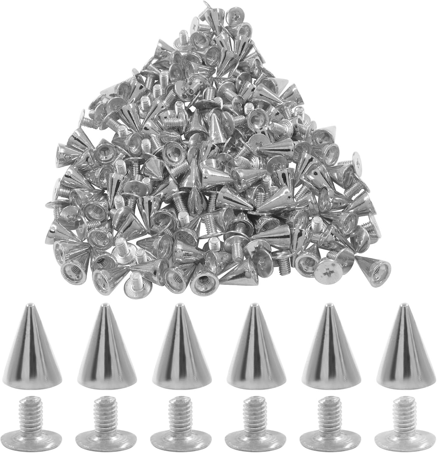 PHITUODA 100 Pairs Cone Spikes Screwback Studs, 7X10mm Cone Studs and Spikes Punk, DIY Leather Craft Cool Rivets Punk for Clothing/Bullet Shoes Bags(Gold)