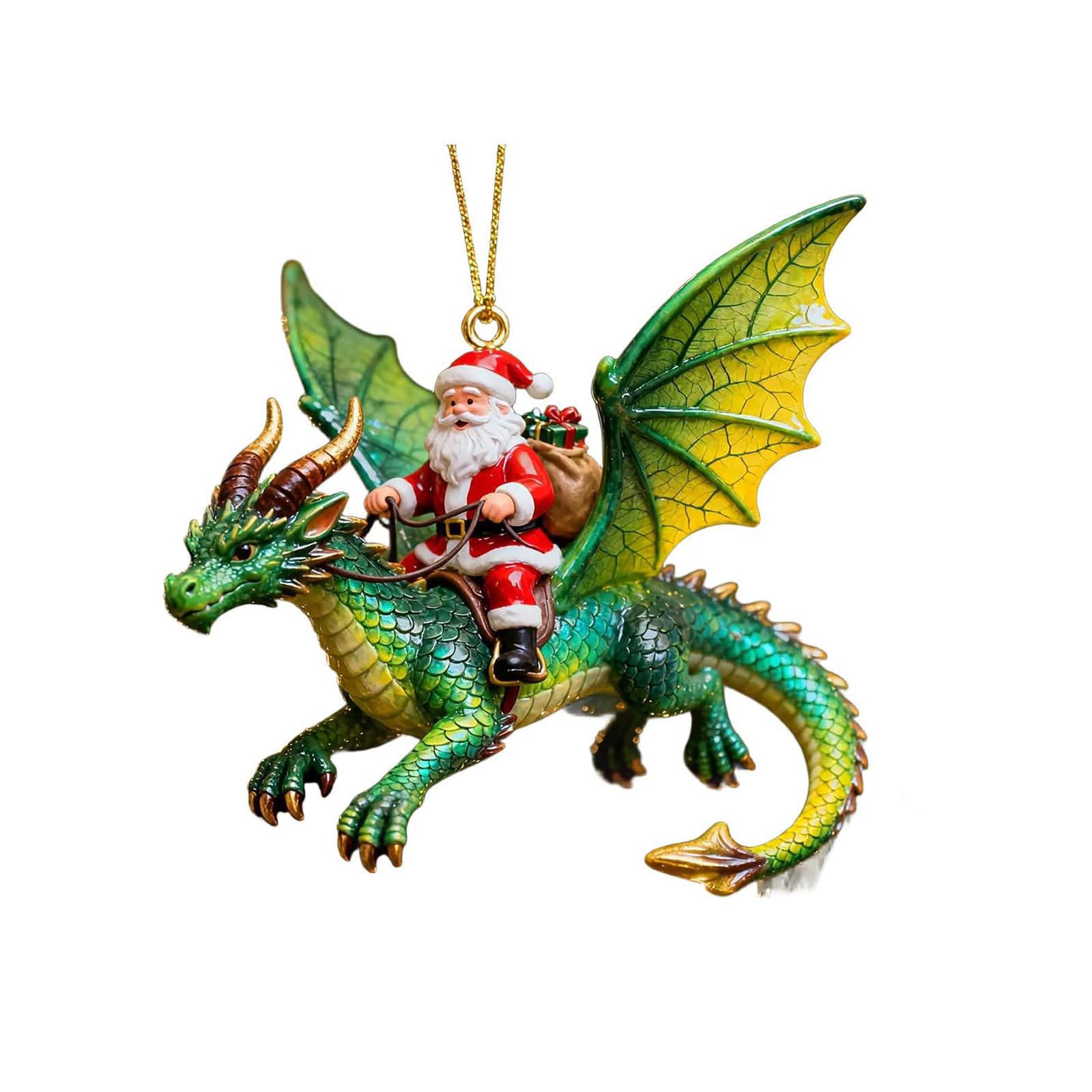 Santa’s Dragon Riders Ornament Collection, Fantasy Themed Dragon Ornaments, Santa Riding D ragon Christmas, Dragons Hanging Acrylic Goth Christmas Ornaments (DD) — image 1