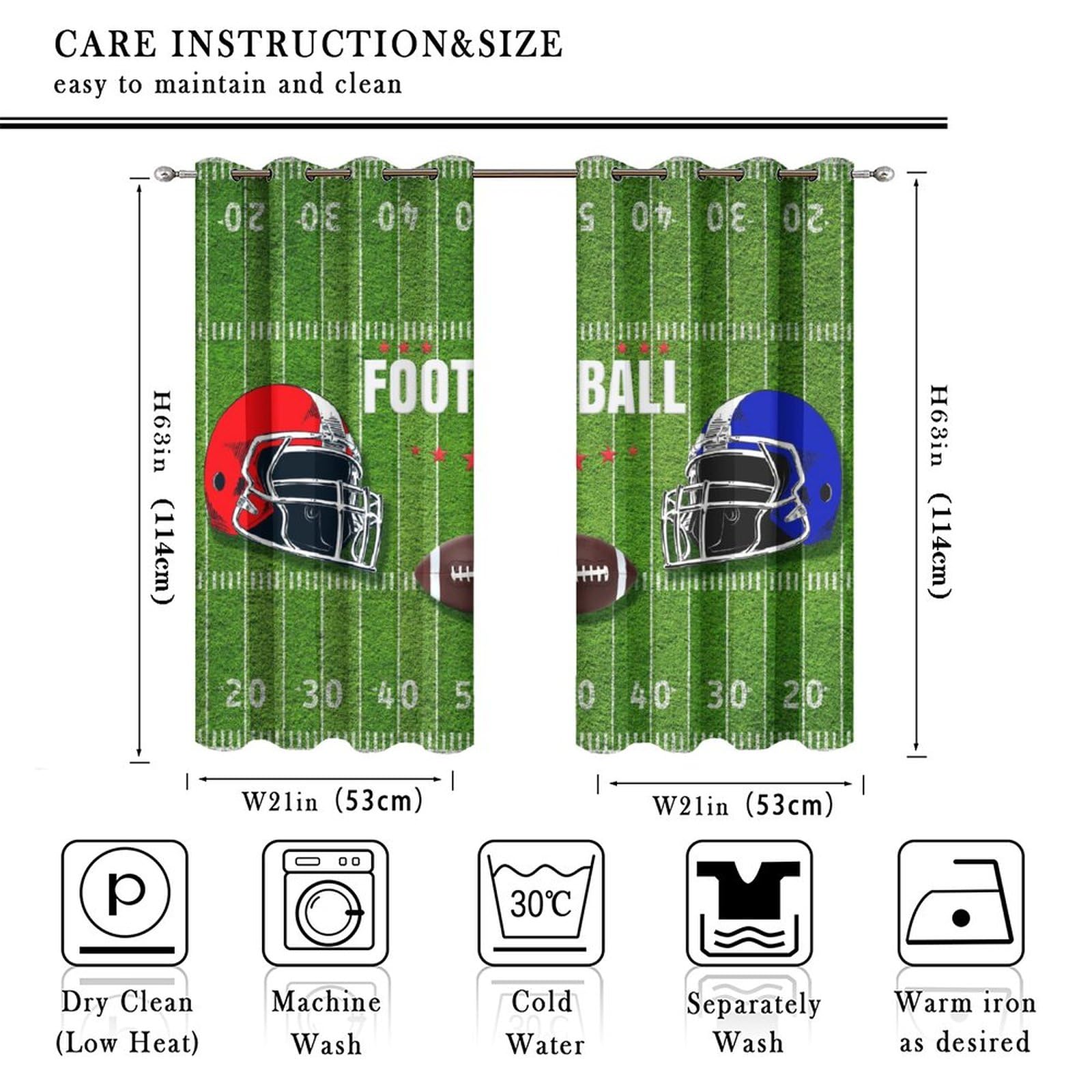 Brebasf American Football Sports Games Perforated Window Treatments,Abstract Rugby Ball Helmet Design Curtain Suitable for Bedroom,Living Room,Kitchen-2 Panels 45