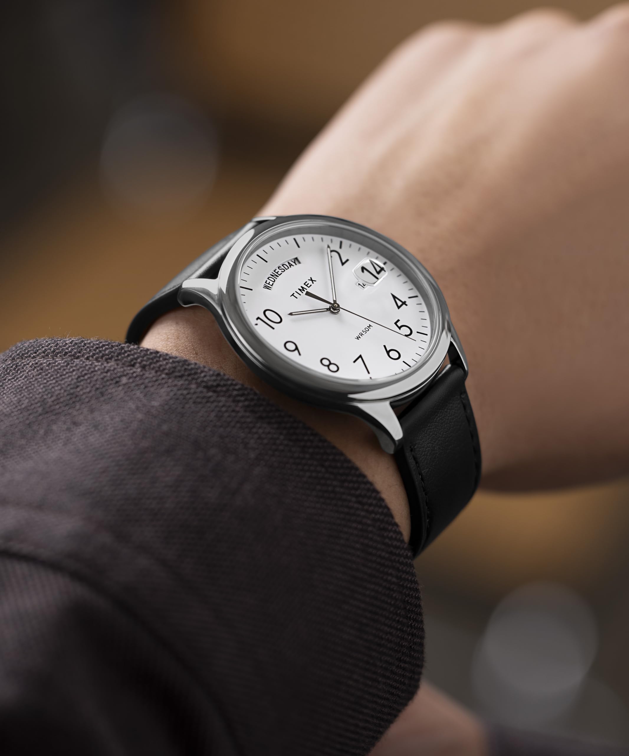 Timex Easy Reader Zegarek męski 40 mm – czarny skórzany pasek z białą tarczą i srebrną kopertą TW2W68300