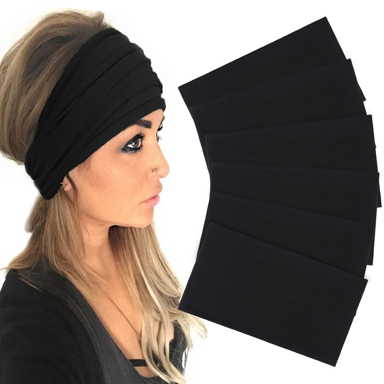 XTREND 6 Packs Wide Boho Headbands for Women Stretch Fashion Headband Extra Larg