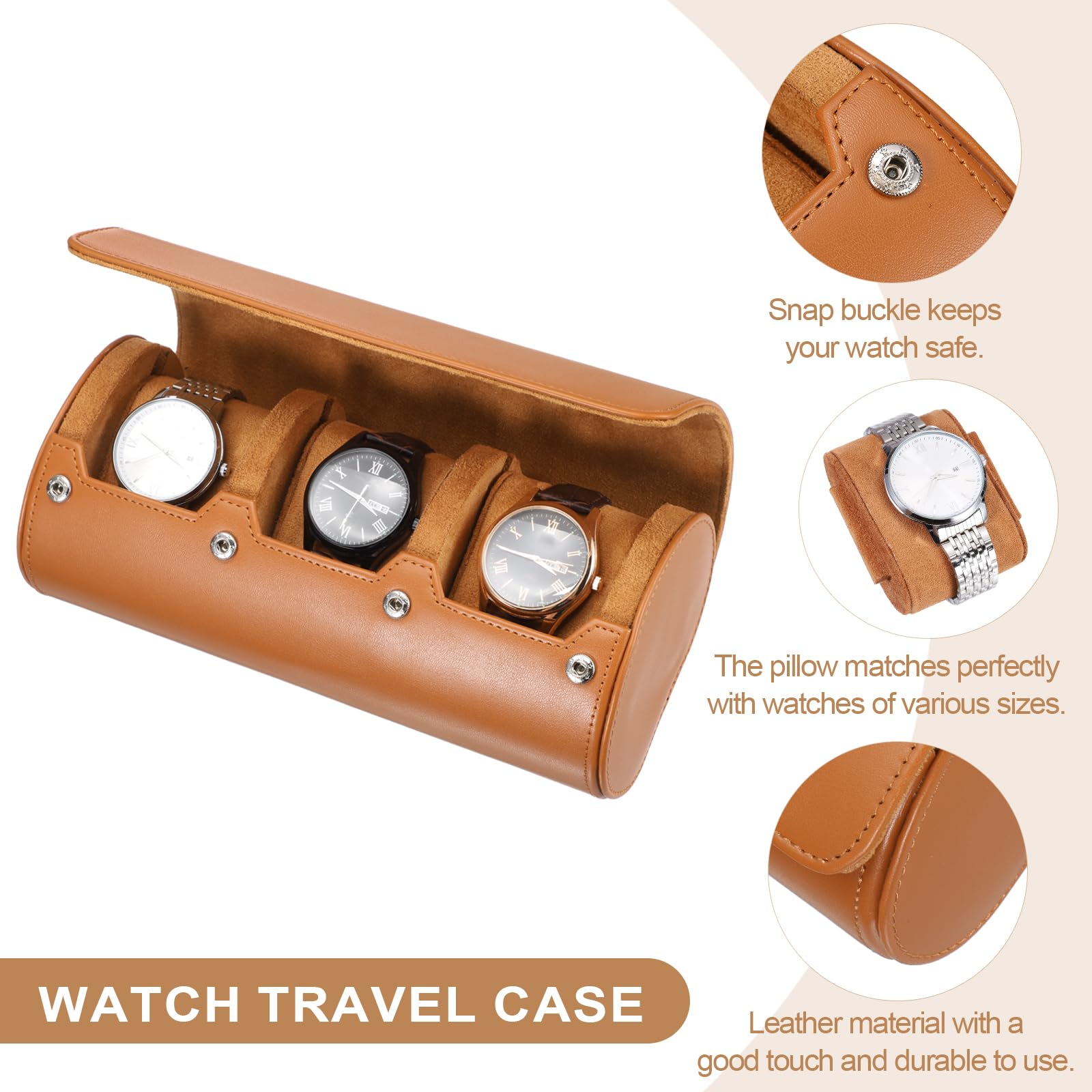 Custodia da viaggio per orologio da uomo in pelle, astuccio arrotolabile per orologio, scatola portaoggetti portatile per orologio, ideale per Natale, compleanno e anniversario, con 3 scomparti (mar
