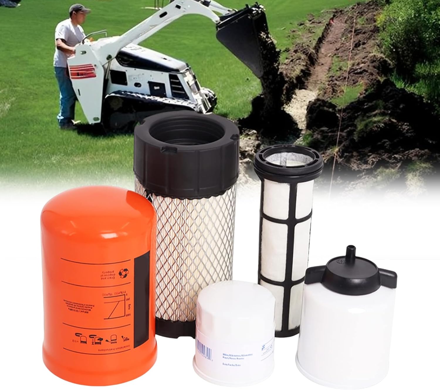 Filter Service Kit 6687262 6687263 6677652 6671057 6667352 Compatible with Bobcat Mini Track Loader MT52 MT55 MT85 MT100, Air Hydraulic Oil Lube Fuel Filter Water Separator Set 5PCS