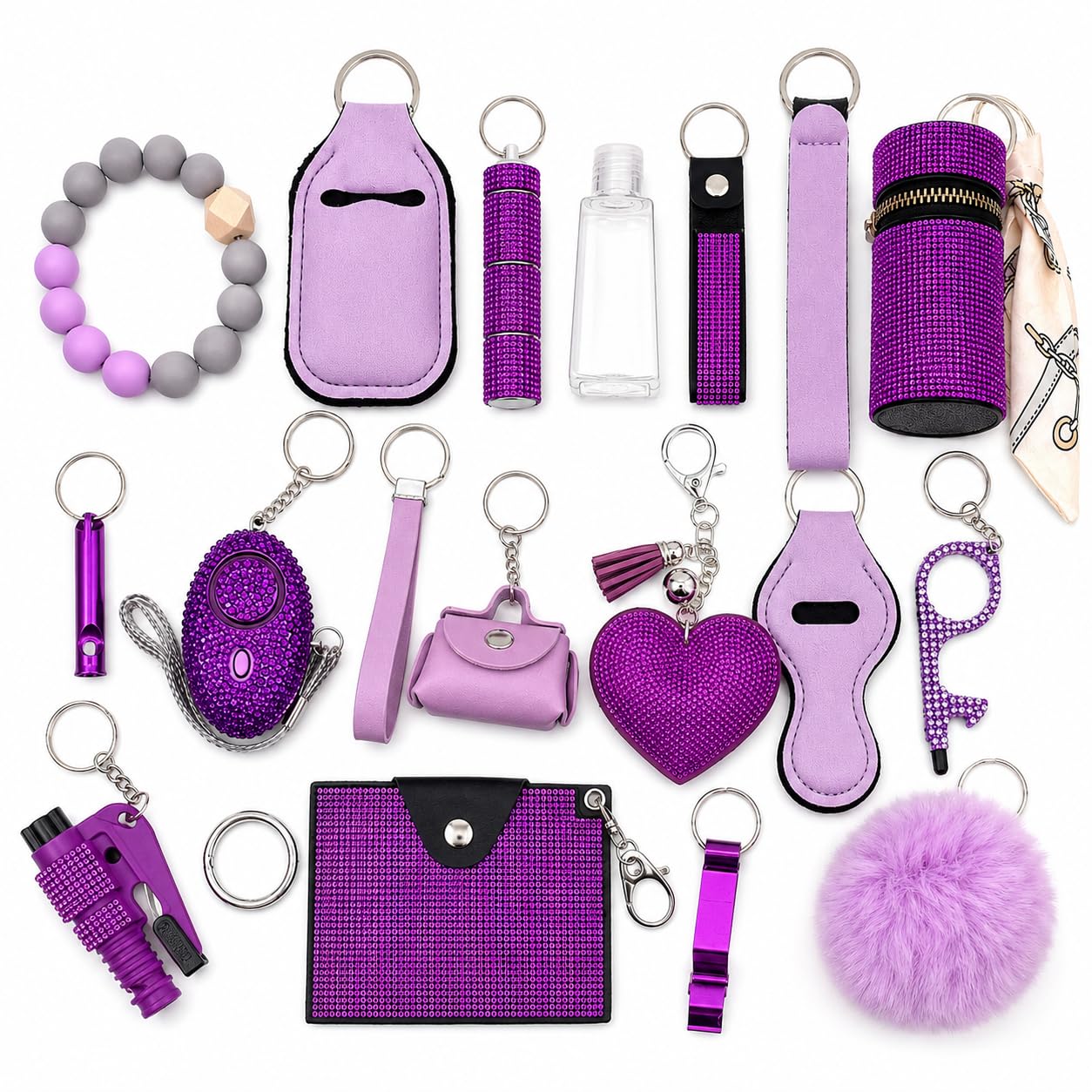 Personal Safety Keychain Set for Women, Self Defense Kit with 130DB Alarm, Wristlet, Emergency Tools