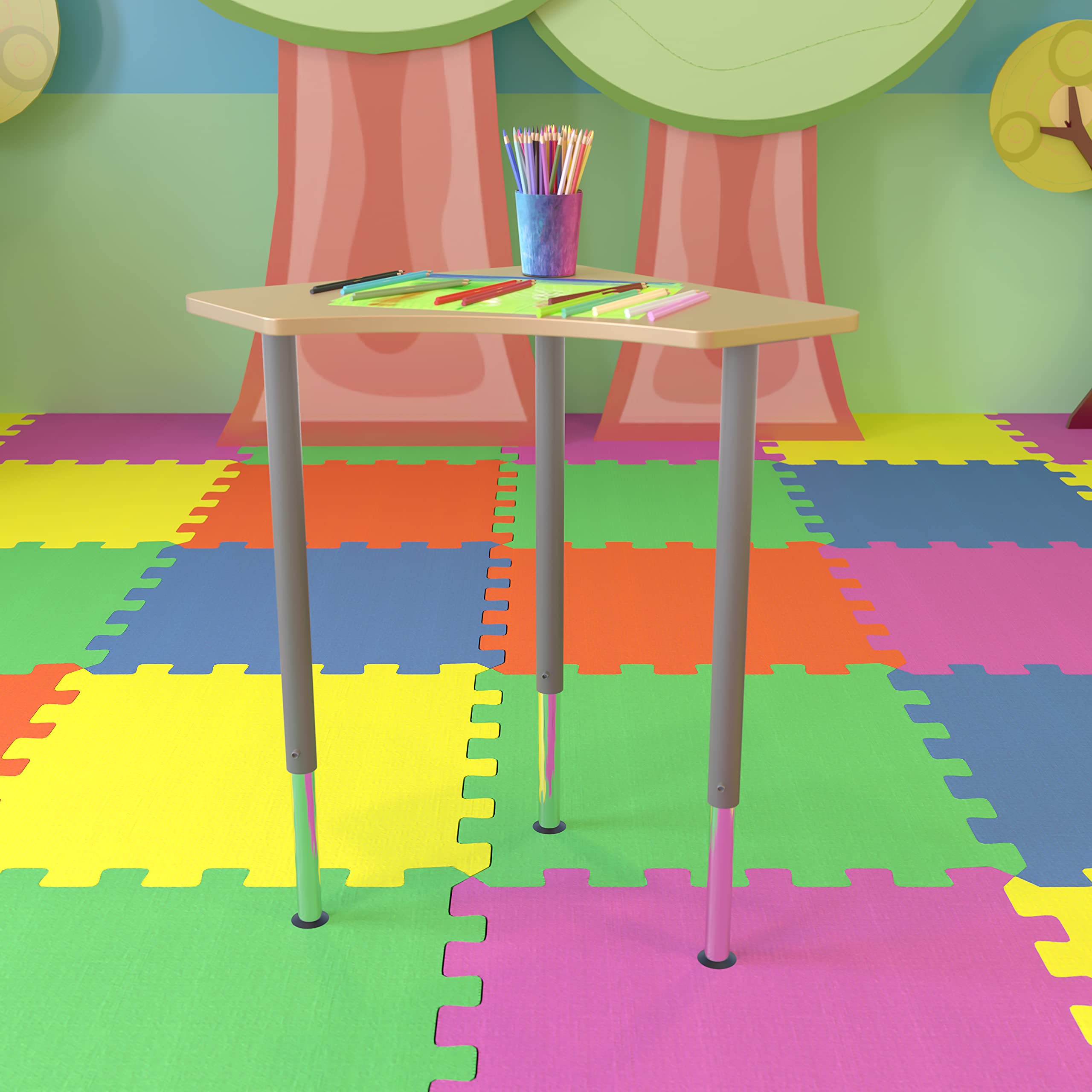 EMMA + OLIVER Triangular Natural Collaborative Adjustable Student Desk - Home and Classroom