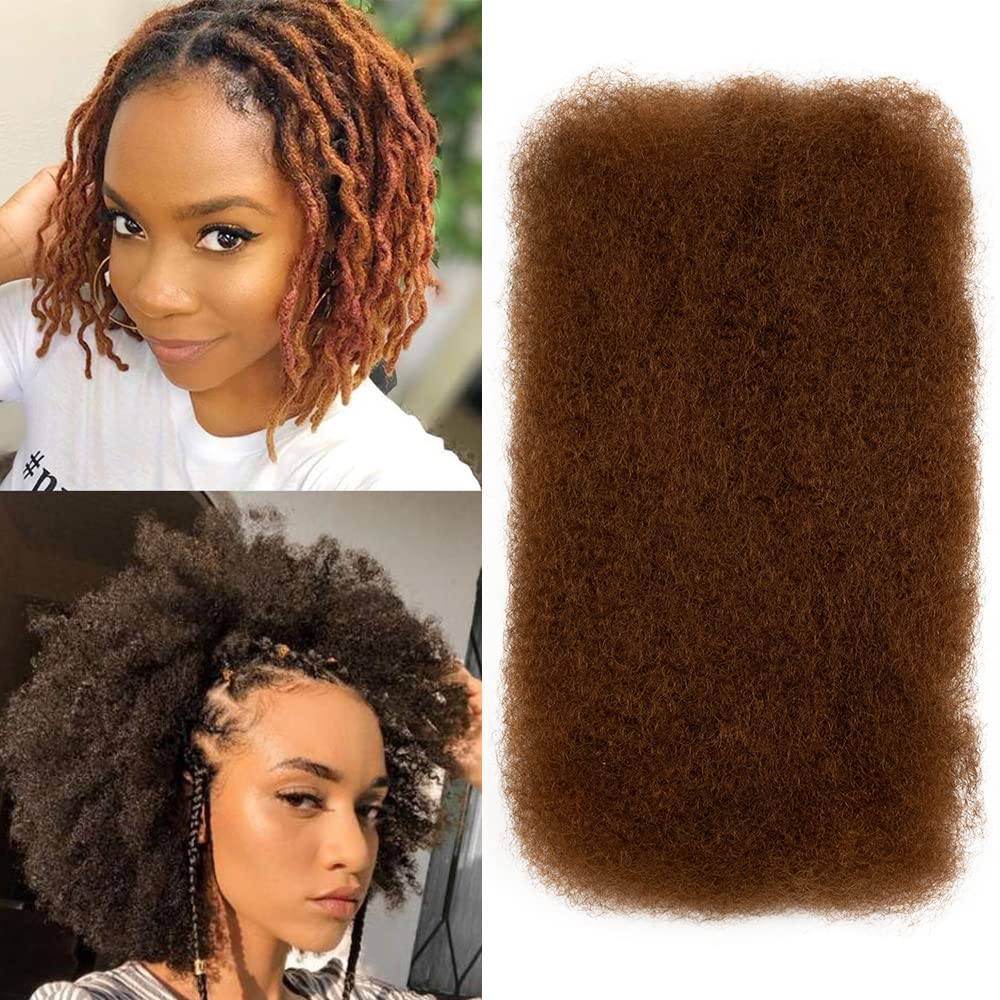 FASHION IDOL Afro Kinkys Bulk Human Hair for Dreadlock Extensions 10 Inches 1 Pack 50 Gram Light Auburn Loc Repair Afro Kinky Braiding Human Hair for Locs 1.8 Oz