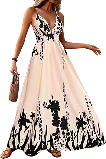 MakeMeChic Womens Beach Boho Backless Fall Flowy Maxi Wedding Guest Dress