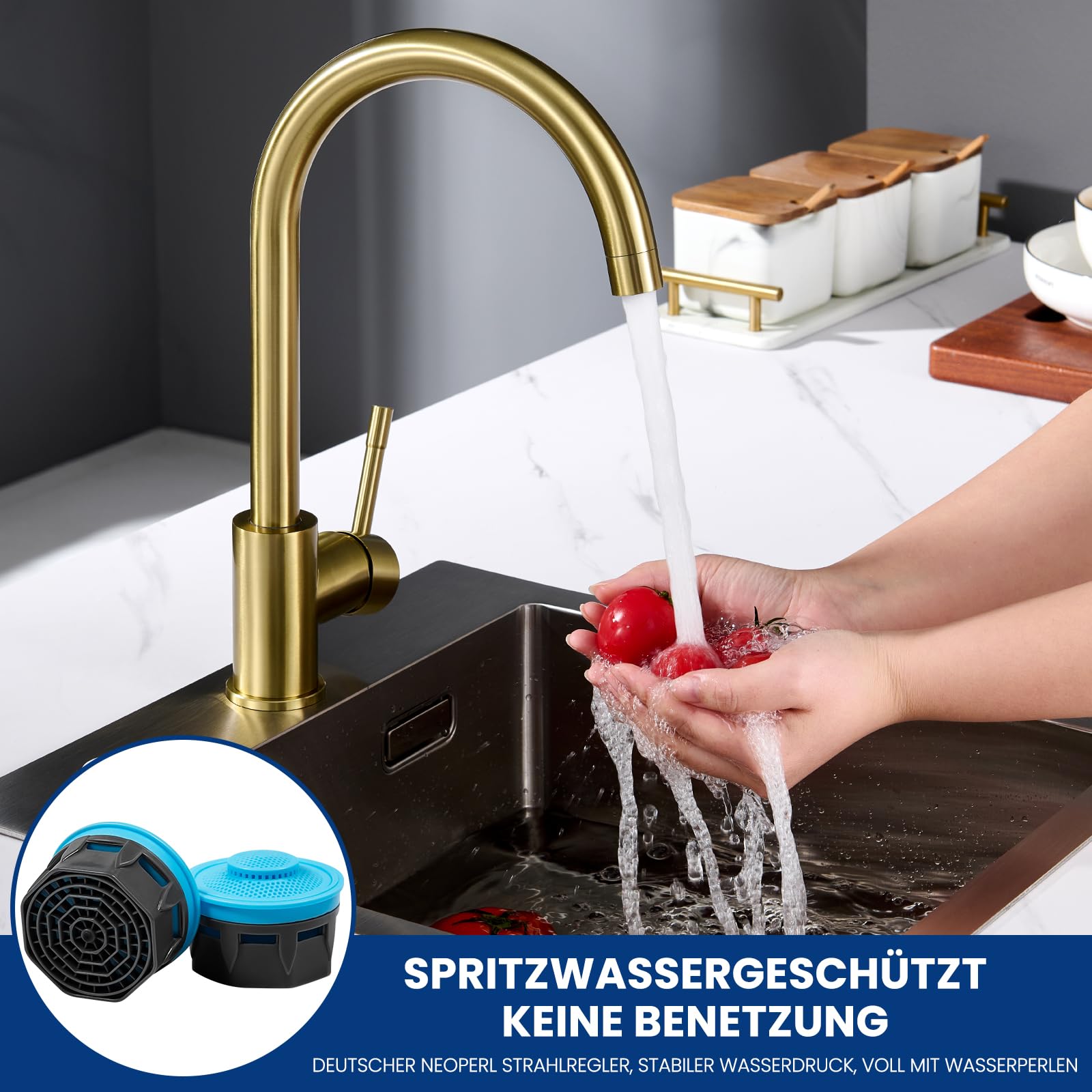 Waterkraan keuken, hogedruk keukenkraan met 3 straalsoorten, 360