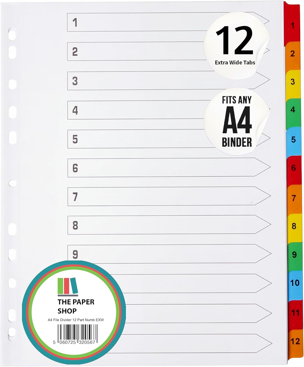 [10 Pack] Binder Dividers with Tabs A4 Extra Wide Numbered 1-12 Tabs | Dividers for 3 Ring Binder | for Organization Pages in 3 Ring Binder Dividers with tabs - The Paper Shop