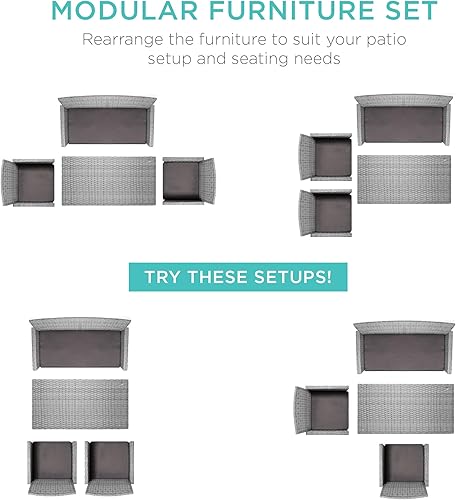 Miniatura 2 de Best Choice Products - Juego de muebles de mimbre para patio de 4 piezas para patio trasero, terraza, piscina con mesa auxiliar, cojines de asiento,