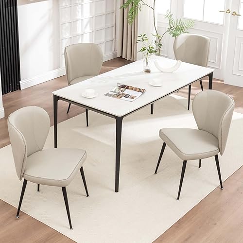 Juego de 4 sillas de comedor tapizadas, modernas sillas de cocina con respaldo curvo, sillas de comedor de piel sintética para restaurante, cocina,