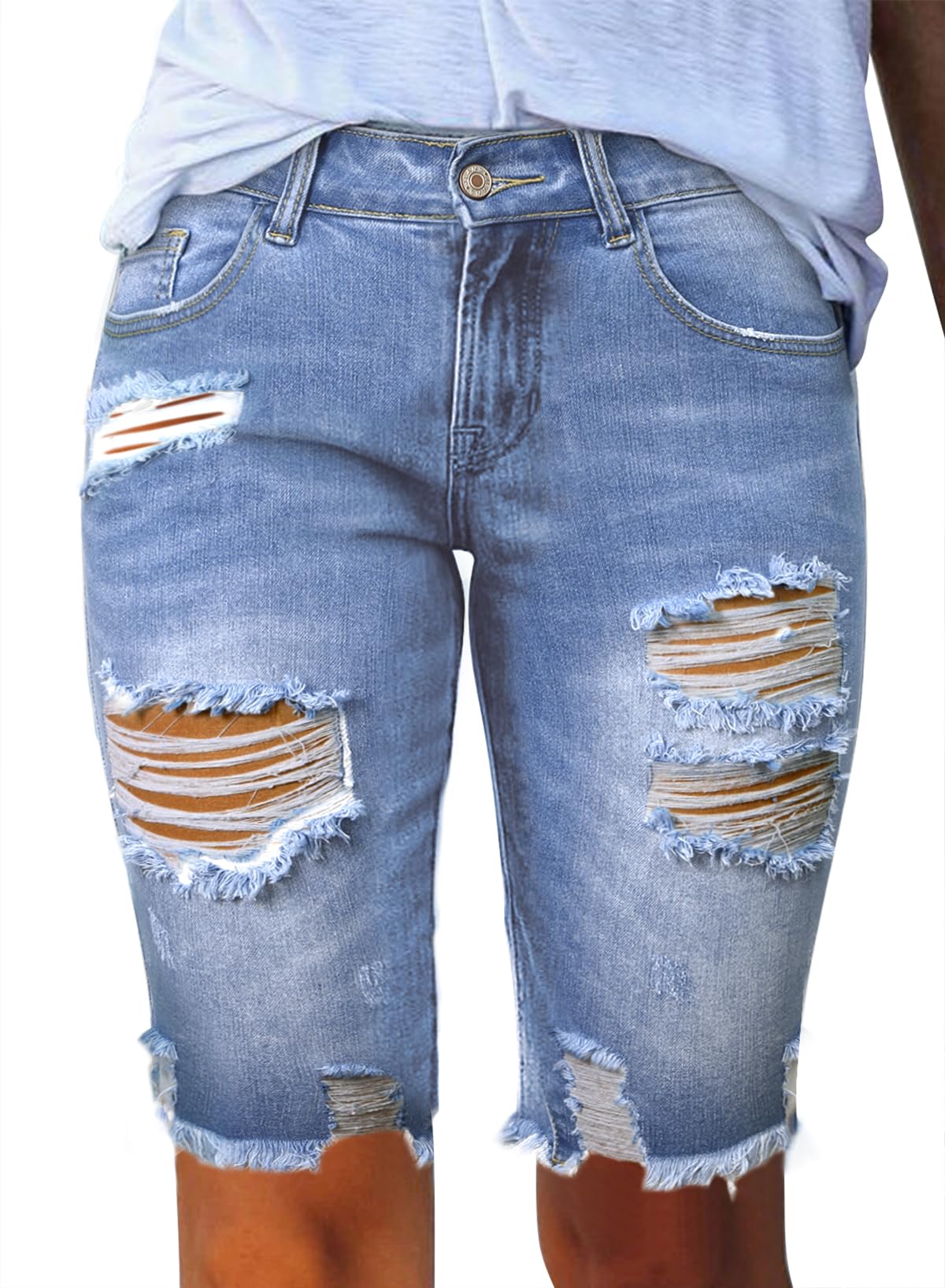 Sidefeel Women's Bermuda Shorts Raw Hem Summer Denim Pants Zimbaplatinum Jean Shorts