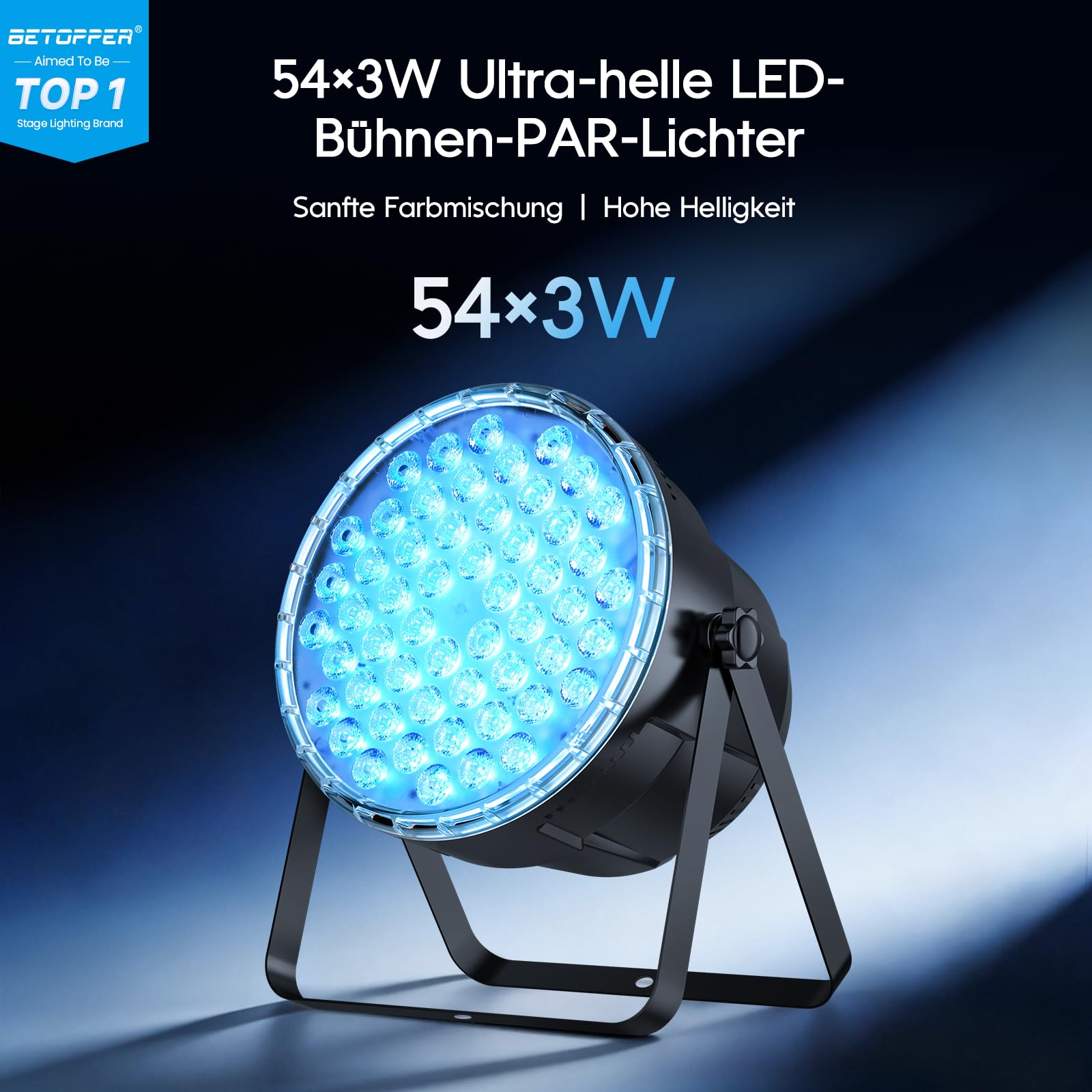 BETOPPER Bühnenbeleuchtung 54x3W Par-Scheinwerfer DJ 3-in-1 RGB LED 2P | Disco Beleuchtungskörper mit überragender Helligkeit, Stroboskoplicht Wash-DMX-Licht für Partys, Konzerte, Kirchen, Bar