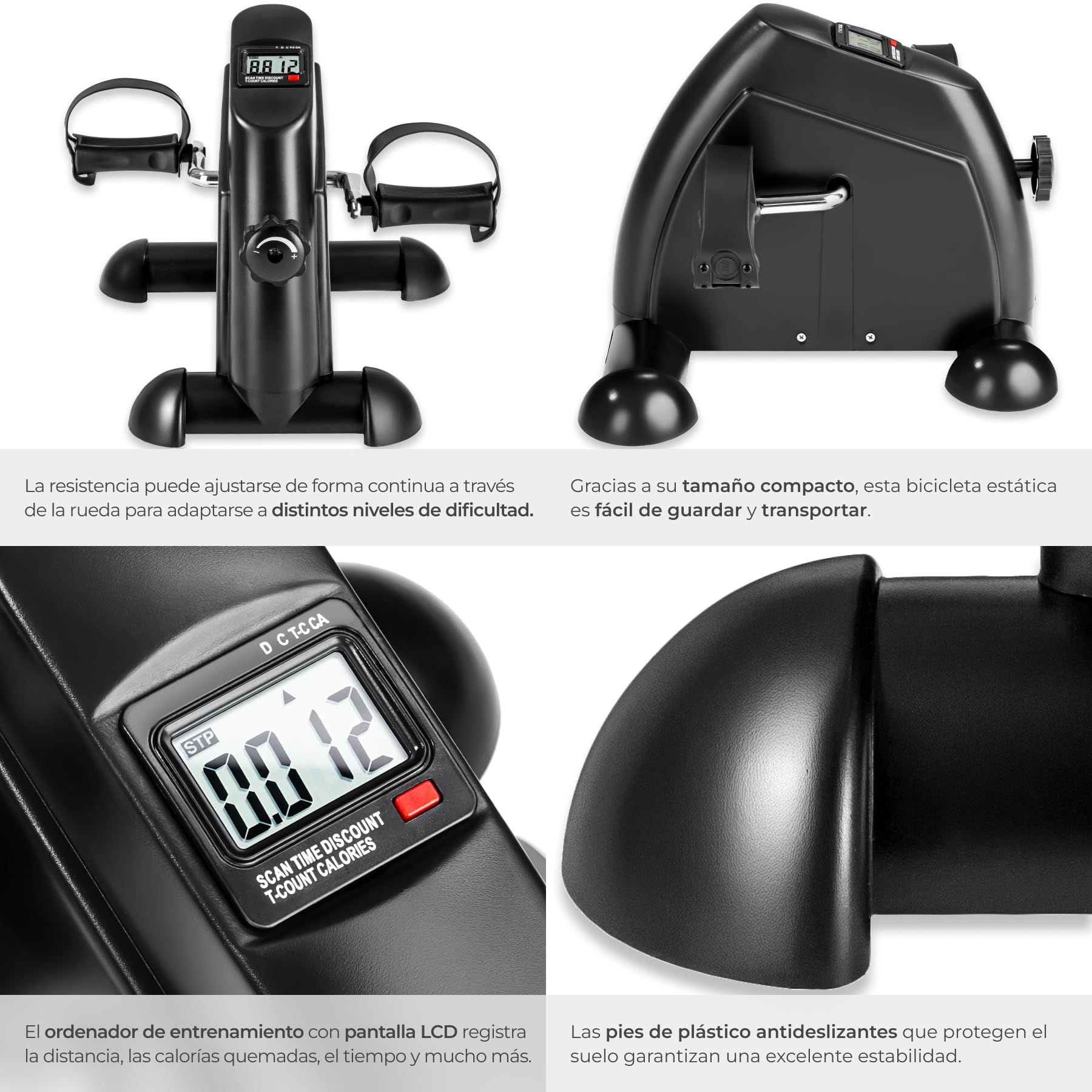 tectake® Pedales Estaticos para Ejercicio en Casa, Pedaleador Electrico con Resistencia Ajustable, Pedaleador para Ancianos, Ejercicio Rehabilitación Piernas y Brazos, Fitness en Casa - Negro