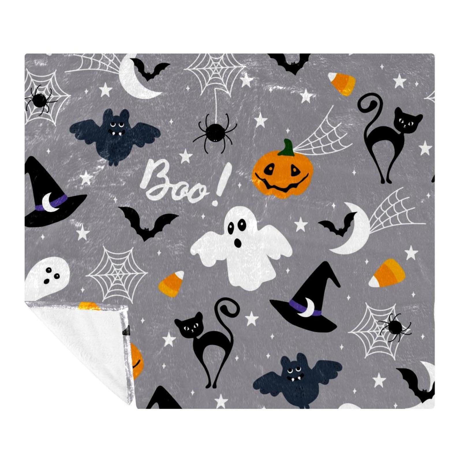 Couverture douce motifs citrouille et chats pour partager des moments complices