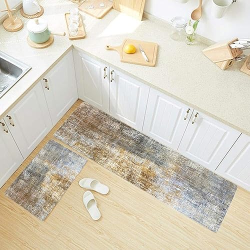 Vista 177 de TOMWISH - Tapetes de cocina para piso, color turquesa, gris, abstracto, pintura artística, 17 x 48 + 17 x 24 pulgadas, juego de alfombras de cocina